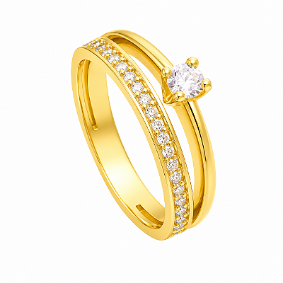 Anel Duplo com Zircônias Cravejadas – Banho de Ouro 18K