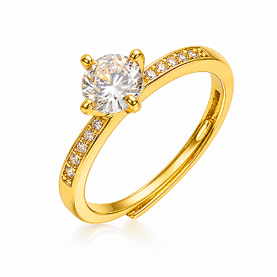 Anel Solitário Regulável com Zircônia Cravejada – Banho de Ouro 18K