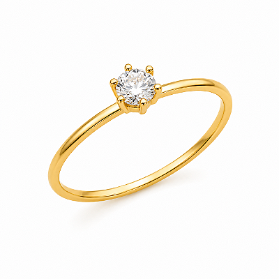 Anel com Zircônia Central – Banho de Ouro 18K