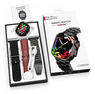 Smartwatch WS79 Ultra 2 Premium com Kit 3 Pulseiras – Tela Touch, Chamadas Bluetooth e Design Moderno