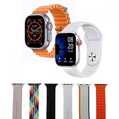 Kit Casadinha Premium – Smartwatch Ultra 49mm + Slim 47mm com 6 Pulseiras (Ideal para Presente)