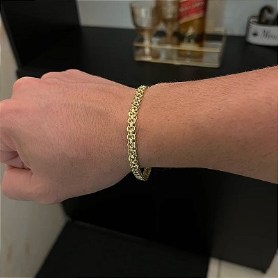 Pulseira Cadeado duplo 5mm 21cm – Banhada a Ouro 18K