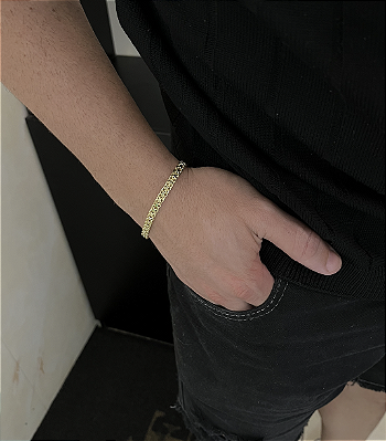 Pulseira Cadeado duplo 5mm 21cm – Banho Ouro 18k