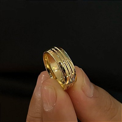 Aliança Modelo Boleada com 2 Listras – Feita em Moeda Antiga com Banho de Ouro 18K