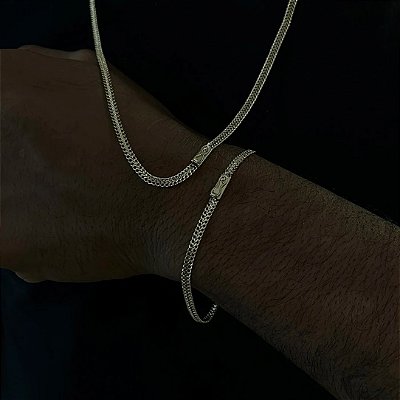 Corrente Grumet Dupla 3mm 70cm + Pulseira 21cm – Banho Ouro 18k