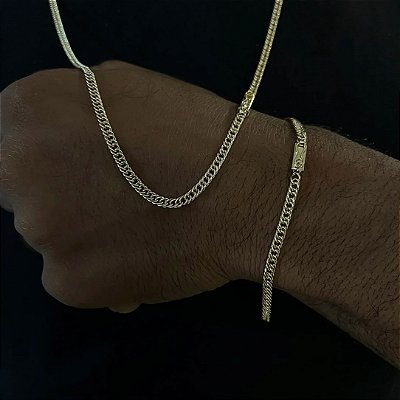 Corrente lacria 3mm 70cm + Pulseira 21cm – Banho Ouro 18k