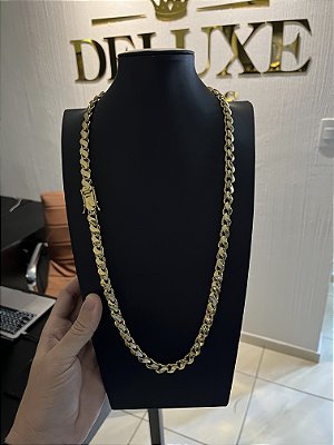 CORRENTE FRISO S DUPLA FACE (8mm -79G-70cm) FECHO COM MARCAÇÃO 750 - BANHADO A OURO 18K