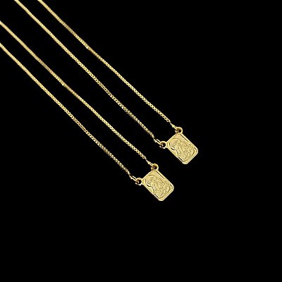 Escapulário Corrente Veneziana 70cm com Pingentes Sagrado Coração e Nossa Senhora – Banho Ouro 18K
