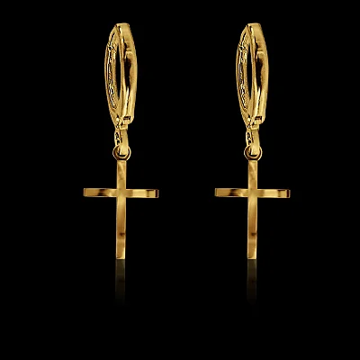 Par de Brinco Argola com Cruz Estilo Neymar 12x2mm - BANHADO A OURO 18K.
