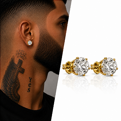 Brinco Ponto de Luz Solitário com Zircônia Redonda Grande – Banhado a Ouro 18K