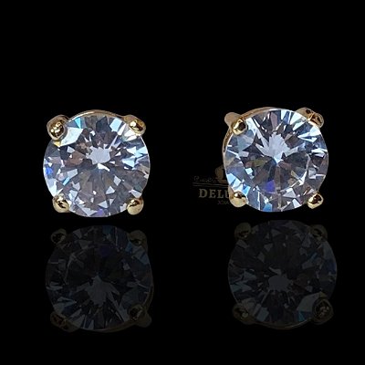 PAR DE BRINCO SOLITÁRIO ZIRCÔNIA PREMIUM - 5MM - BANHADO A OURO 18k