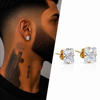 Brinco Ponto de Luz Quadrado com Zircônia – Banhado a Ouro 18K