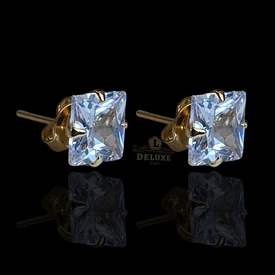 PAR DE BRINCOS  QUADRADO PEDRA DE ZIRCÔNIA 7MM - BANHADO A OURO 18K