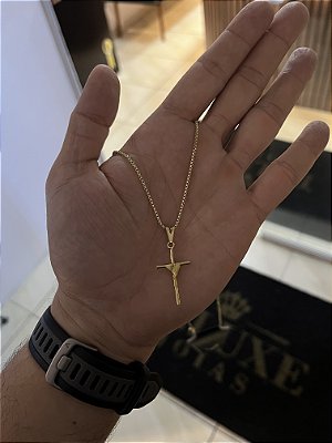 CORRENTE VENEZIANA( 1.0mm-70cm) + PINGENTE CRUZ - BANHADO A OURO 18K.