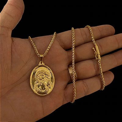 CORRENTE PERUANA( 70cm- 3mm) + PINGENTE MEDALHA JESUS- BANHADO A OURO 18K.