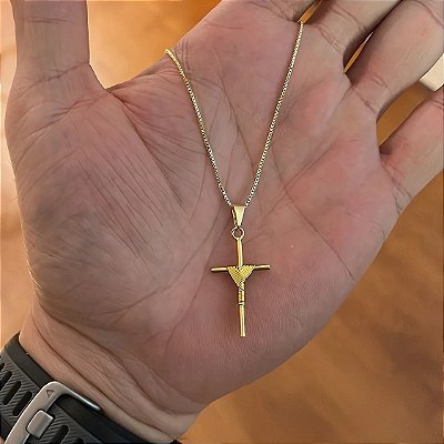 Corrente Veneziana 2.0mm 70cm + Pingente Cruz – Banhada a Ouro 18K
