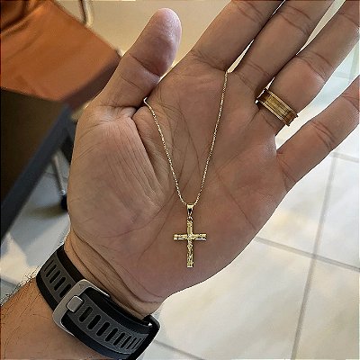 Corrente Veneziana 2mm 70cm + Pingente Crucifixo com Jesus – Banhada a Ouro 18K