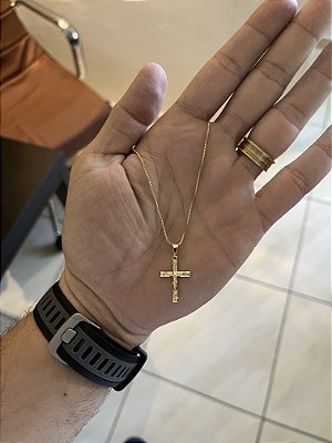 KIT CORRENTE VENEZIANA( 1,8mm-70cm)  + PINGENTE CRUCIFIXO -BANHADO A OURO 18K.