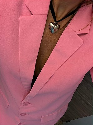 Choker Veludo Coração Prata