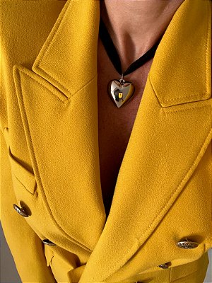 Choker Veludo Coração Prata