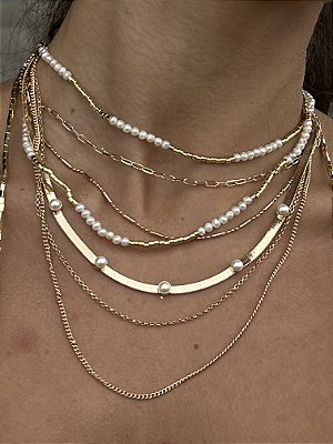 Colar Longo Canutilho e Pérolas