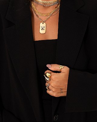 Colar Placa Inicial Prata com Dourado