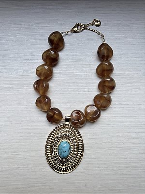 Colar Maxi Medalha Turquesa