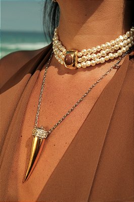 Choker Pérolas com Pedra