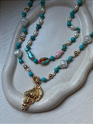 Colar Pérola e Turquesa