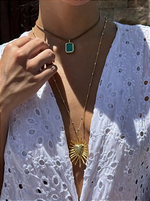 Colar Longo Coração Raios