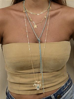 Colar Longo Cruz Turquesa