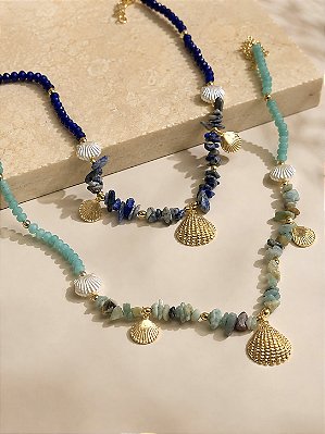 Colar Concha Cristal e Cascalho