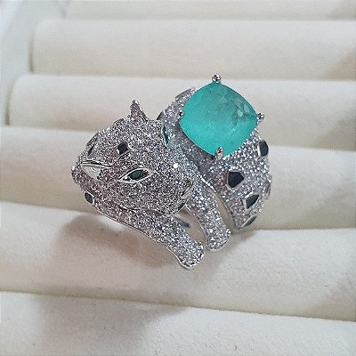 ANEL PANTERA COM PEDRA TURMALINA VERDE
