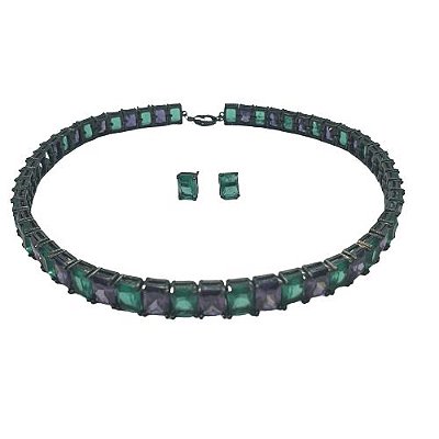 CONJUNTO CHOCKER ZIRCONIAS VERDES E ROXAS