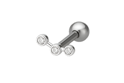 BRINCO PIERCING DE FURO TRES PONTOS DE ZIRCONIAS EM PRATA 925