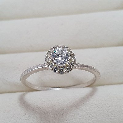 ANEL PRATA 950 SOLITARIO COM UMA ZIRCONIA REDONDA CENTRAL