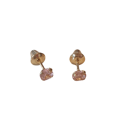 BRINCO DE OURO 18K ZIRCONIA ROSA DE 3MM