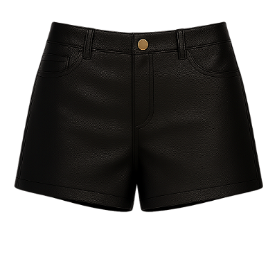 SHORT COURO ECOLOGICO COM BOLSOS E BOTAO DE PRESSAO DOURADO PRETO