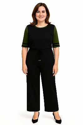 CONJUNTO MALHA BLUSA E CALÇA DUO CORES PRETO E VERDE