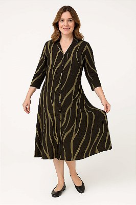 VESTIDO CHEMISE MALHA ESTAMPADO VERDE MUSGO E PRETO