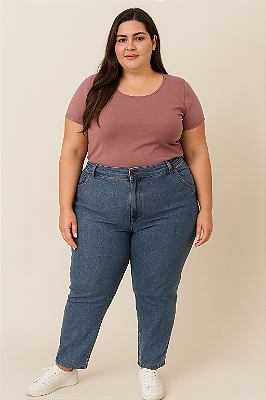 CALÇA JEANS PLUS SIZE TRADICIONAL RETA COM ELASTANO  LAVAGEM MEDIA