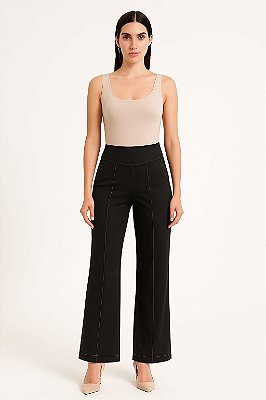 CALÇA PANTALONA PESPONTADA NUDE COS LARGO ZIPER LATERAL COR PRETA
