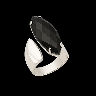 ANEL DE PRATA 950 AJUSTÁVEL COM UM CRITAL NEGRO OVAL COMPRIDO