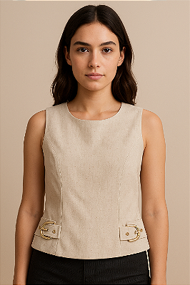 BLUSA CAVADA ZIPER NAS COSTAS DETALHES FIVELA LATERAIS LINHO CRU