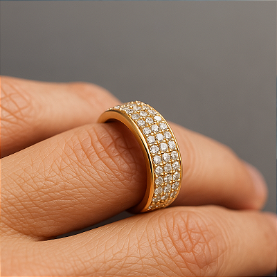 ANEL MEIA ALIANÇA OU APARADOR CRAVEJADO DE MICRO ZIRCONIAS EM BANHO DE OURO - ARO 17/18