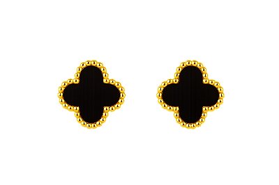 BRINCO TREVO PRETO INSPIRACAO VANCLEEF BANHO OURO