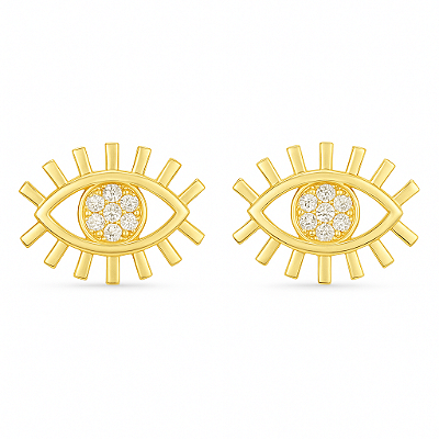 BRINCO GRANDE OLHO GREGO EM BANHO DE OURO 18K E MICRO ZIRCONIAS NO CENTRO