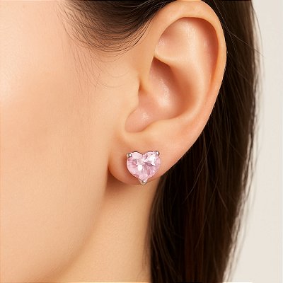 BRINCO RODIO BRANCO CORAÇÃO COM PEDRA ROSE