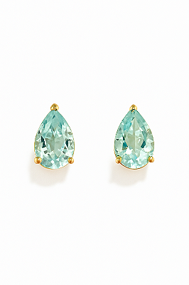 BRINCO GOTA  AZUL CLARO BANHO DE OURO 18K