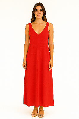 VESTIDO LONGO ALÇA LARGA COM FENDA NA FRENTE VERMELHO